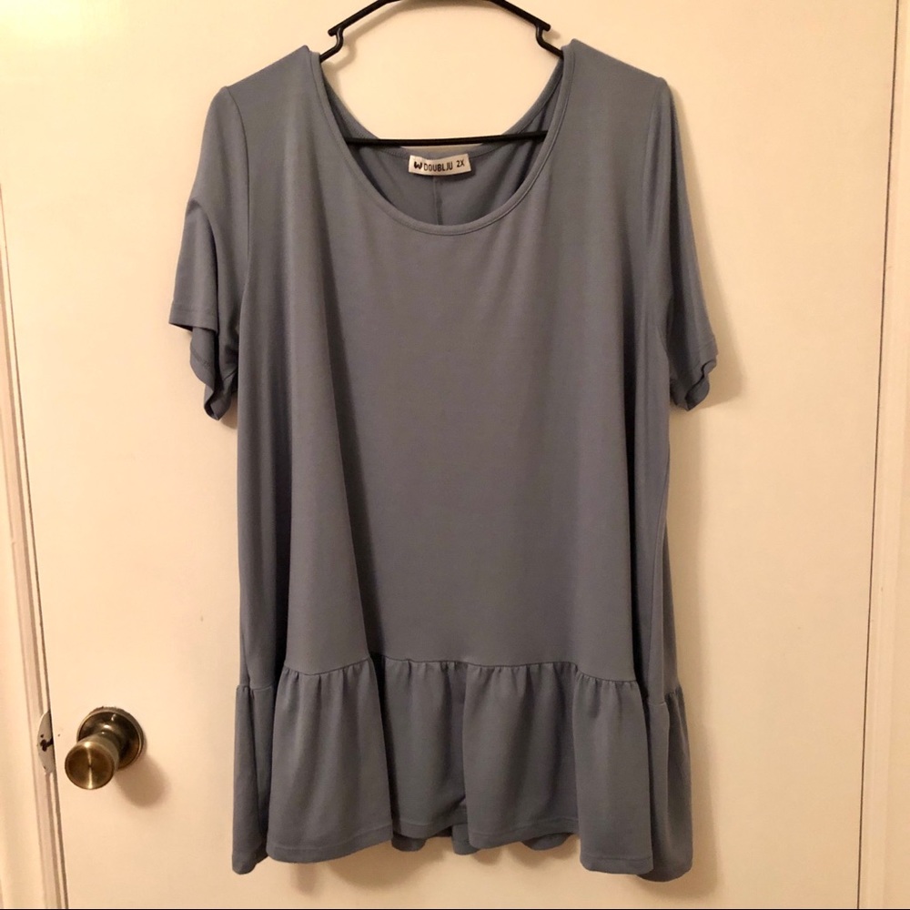 DoublJu Short Sleeve Tunic Ruffle Hem Tunic